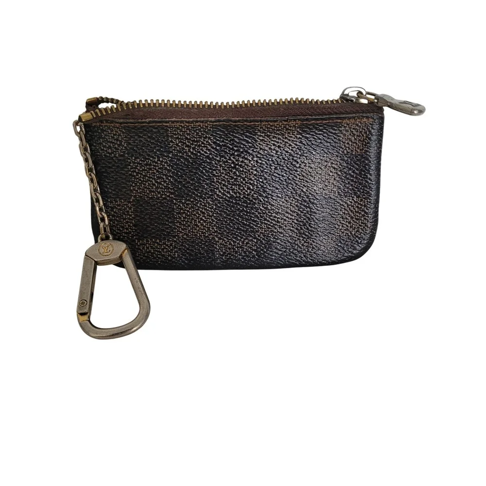 Louis Vuitton Damier Ebene Cles Key Pouch Brown Canvas Coin Purse Wallet